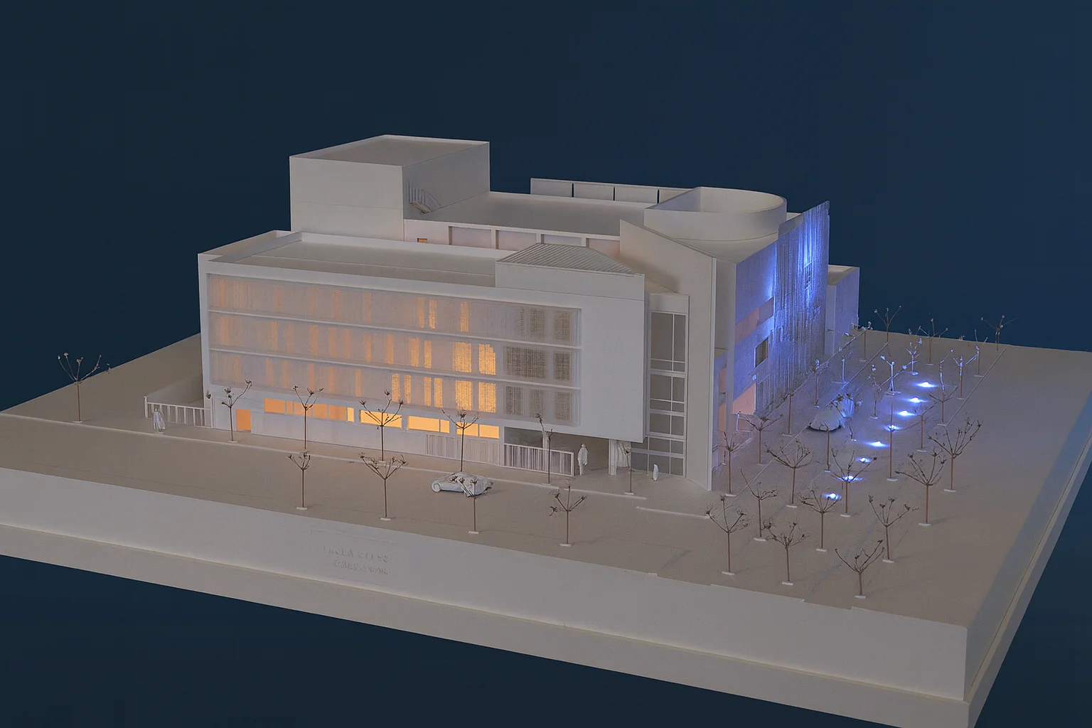 Maqueta de un edificio singular en vista nocturna